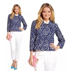 Lilly Pulitzer Womens‎ Beaufort Zebra Print Blazer Blue Size 8 Preppy Classic